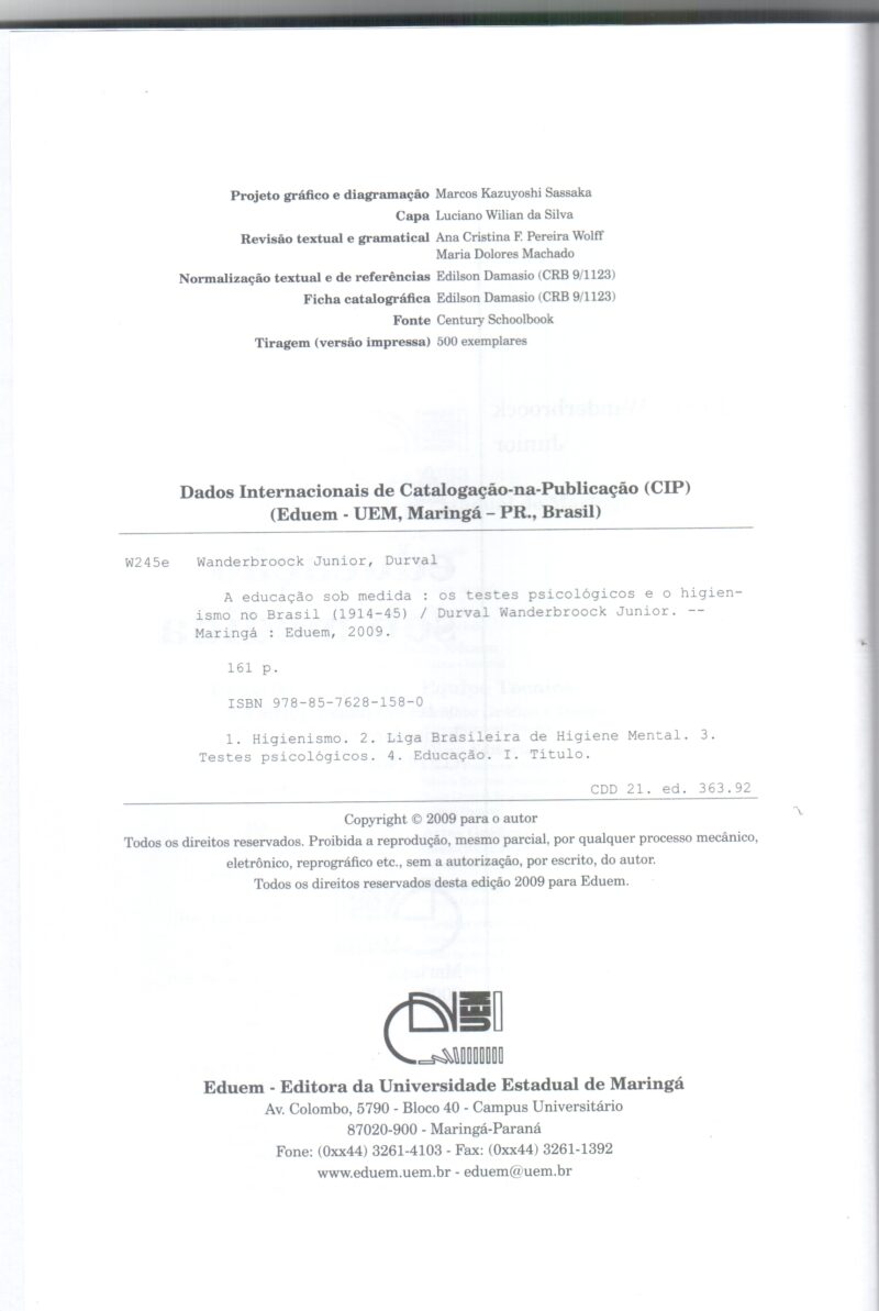 A educação sob medida: Os testes psicológicos e o higienismo no Brasil (1914-45) - Imagem 2